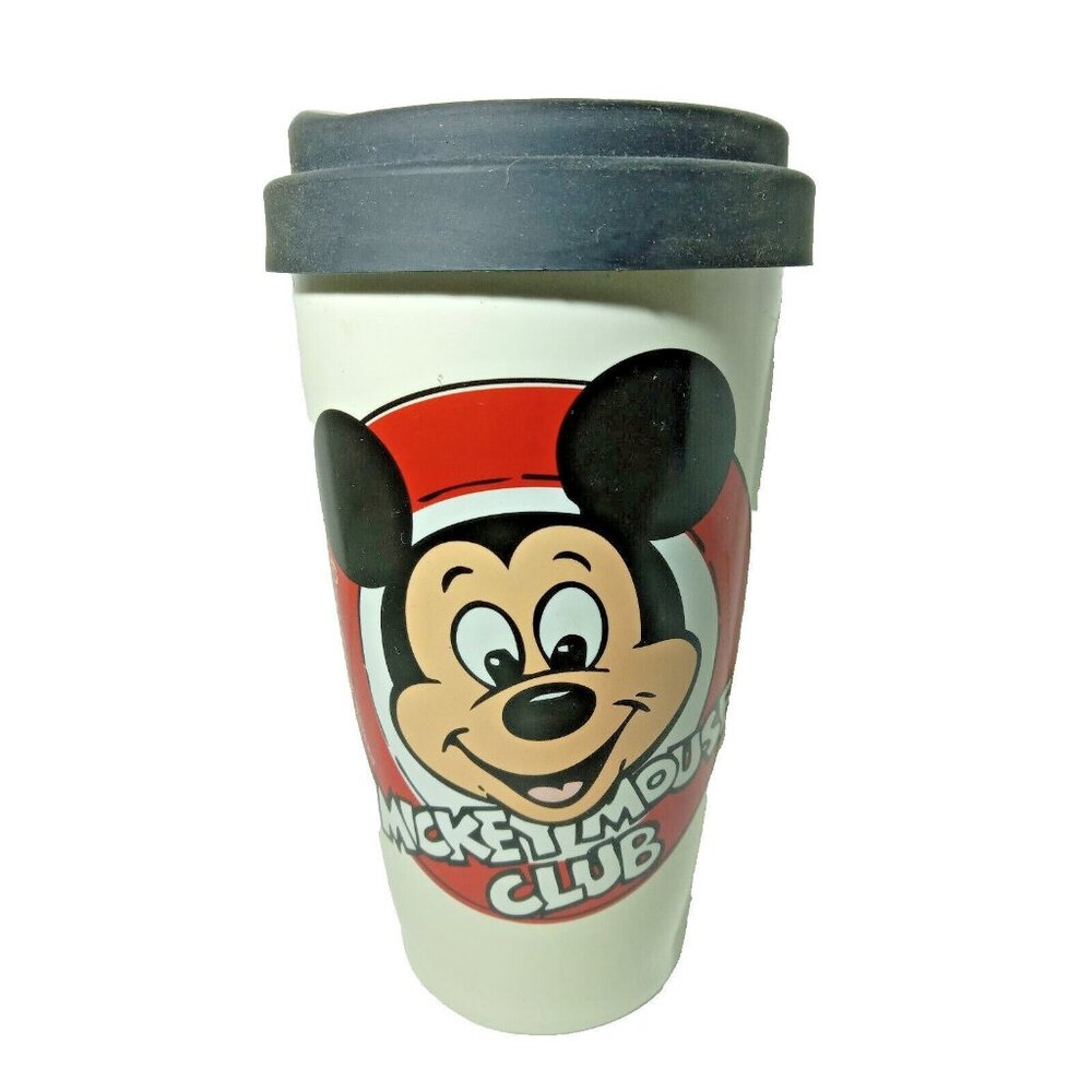 Vintage Disney Mickey Mouse Club Travel Cup,Ceramic,Rubber Lid